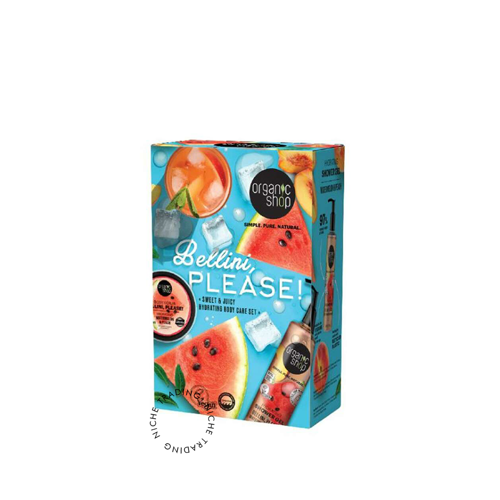 Organic Shop Bellini Please! Promo with Hydrating Shower Gel, 280ml & Hydrating Body Scrub, 100ml, 1set