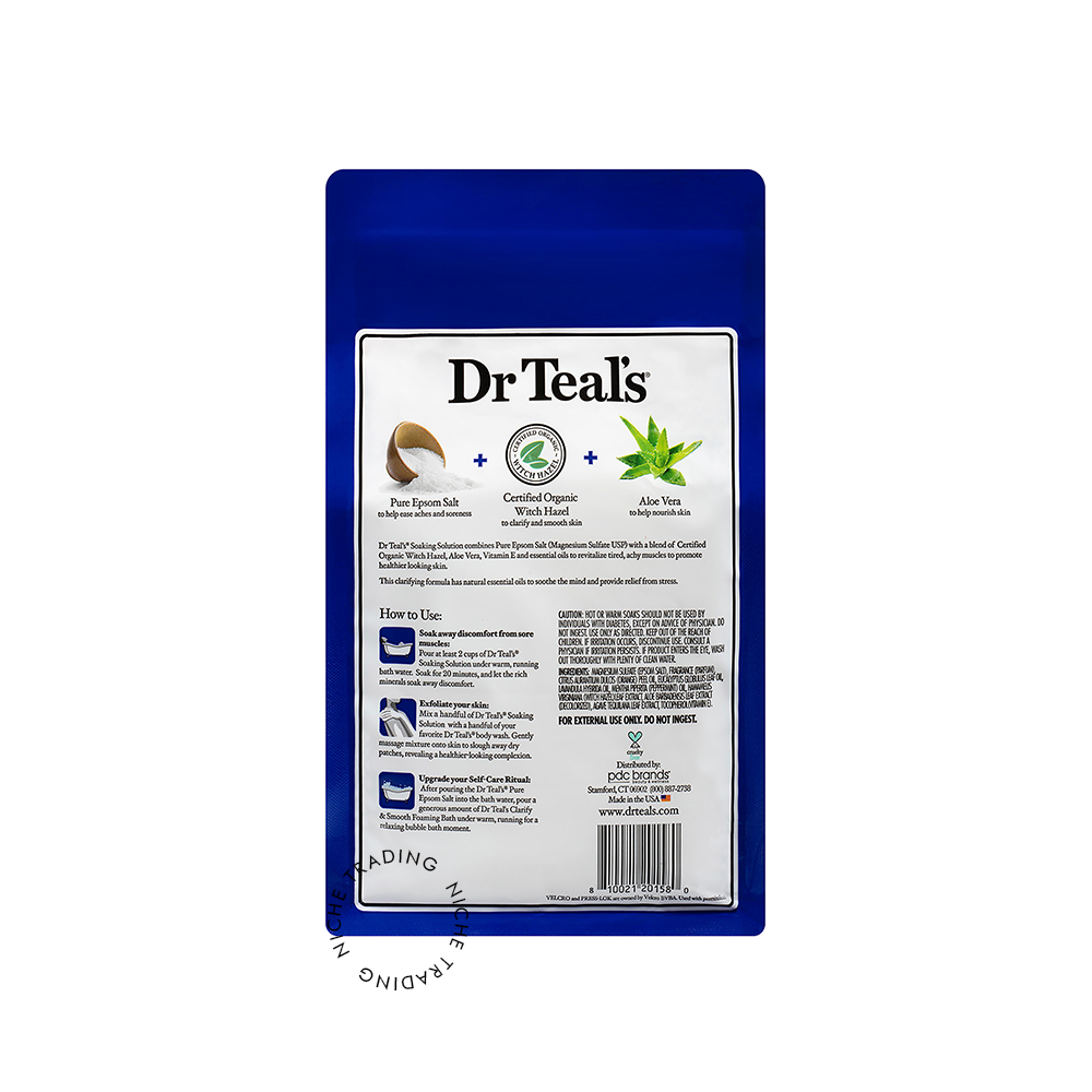 Dr Teal S Pure Epsom Salt Soak Clarify & Smooth with Witch Hazel & Aloe Vera 3 Lbs 1.36kg