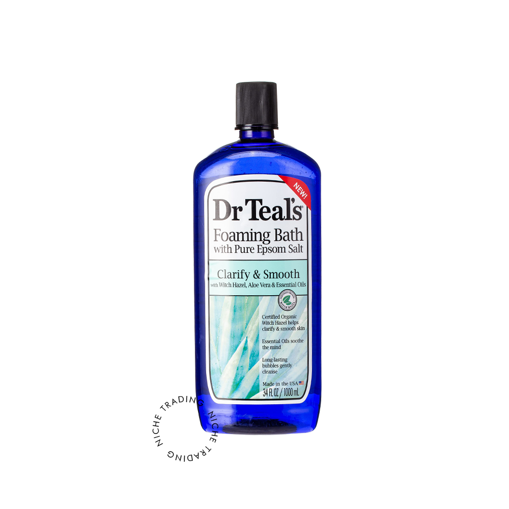 Dr Teal S Foaming Bath with Pure Epsom Salt Clarify & Smooth with Witch Hazel & Aloe Vera 1000ml