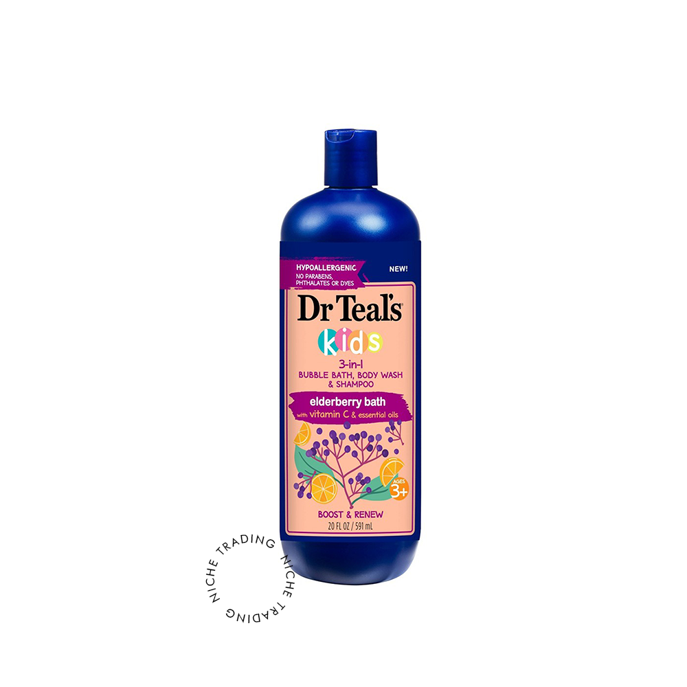 Dr Teals Kids 3 in 1 Elderberry Bubble Bath, Body Wash & Shampoo with Vitamin C & Essential Oils 591ml