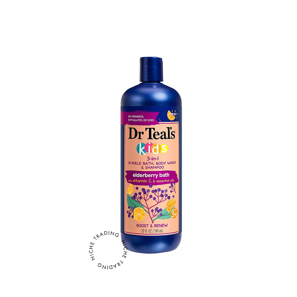 Dr Teals Kids 3 in 1 Elderberry Bubble Bath, Body Wash & Shampoo with Vitamin C & Essential Oils 591ml