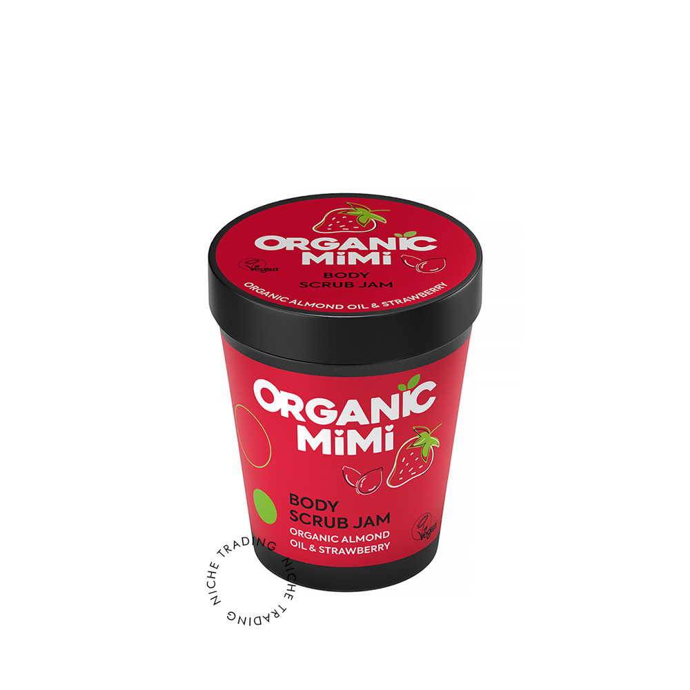 Body Scrub Jam Almond & Strawberry, 250g - Organic Mimi | Niche Trading Qatar